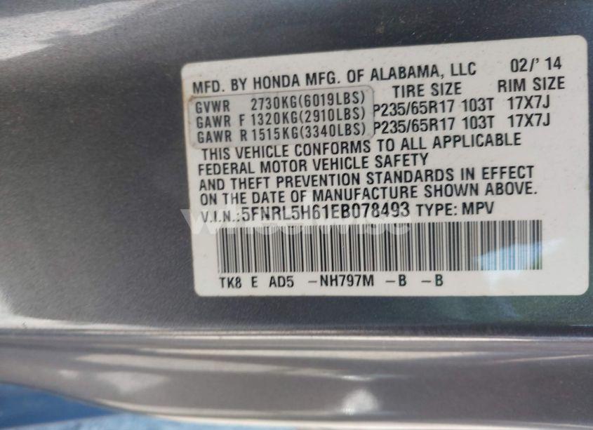 Photo 9 of 2014 Honda Odyssey EX-L (VIN 5FNRL5H61EB078493)