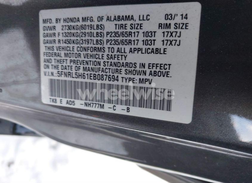 Photo 9 of 2014 Honda Odyssey EX-L (VIN 5FNRL5H61EB087694)