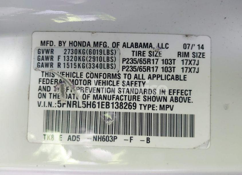 Photo 9 of 2014 Honda Odyssey EX-L (VIN 5FNRL5H61EB138269)