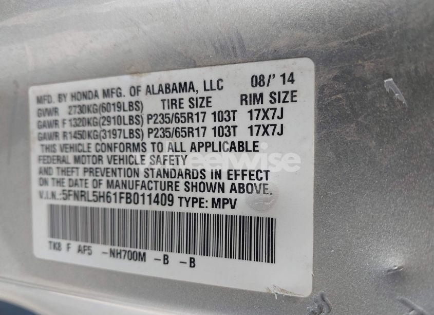 Photo 9 of 2015 Honda Odyssey EX-L (VIN 5FNRL5H61FB011409)