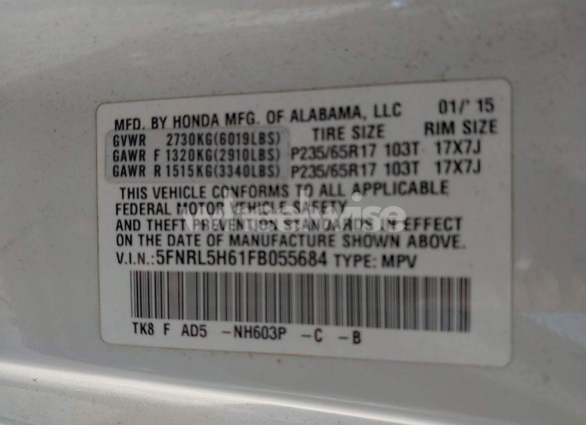 Photo 9 of 2015 Honda Odyssey EX-L (VIN 5FNRL5H61FB055684)