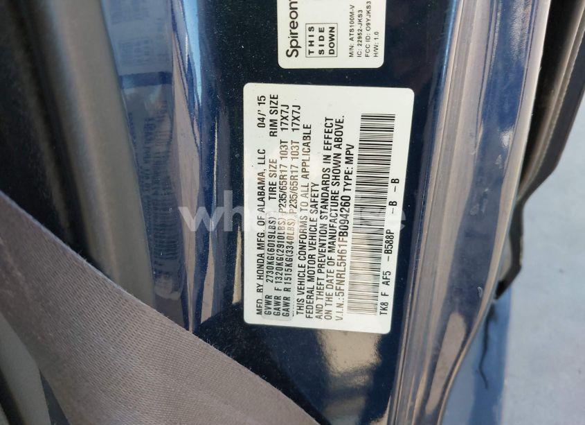 Photo 9 of 2015 Honda Odyssey EX-L (VIN 5FNRL5H61FB094260)