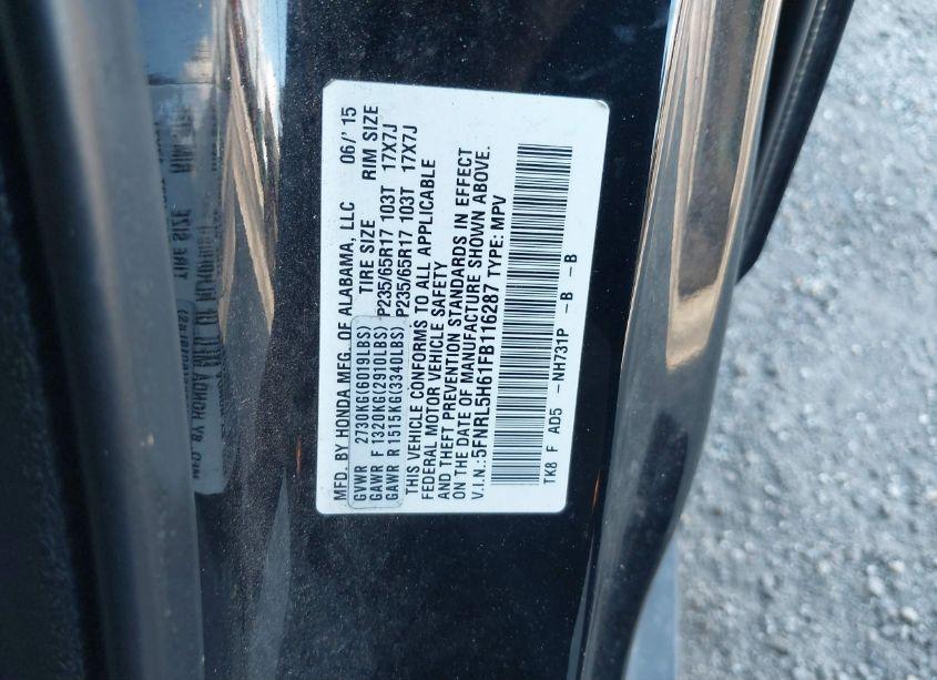 Photo 9 of 2015 Honda Odyssey EX-L (VIN 5FNRL5H61FB116287)