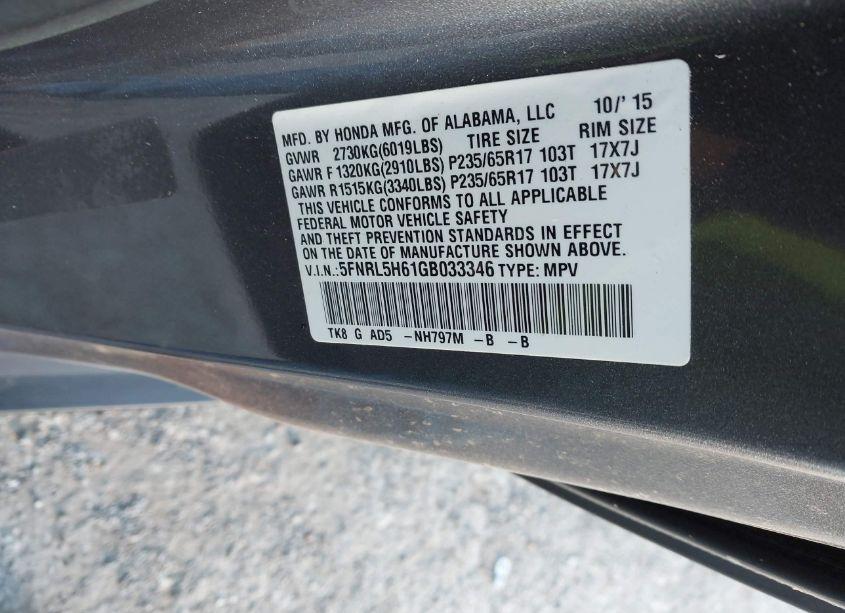 Photo 9 of 2016 Honda Odyssey EX-L (VIN 5FNRL5H61GB033346)