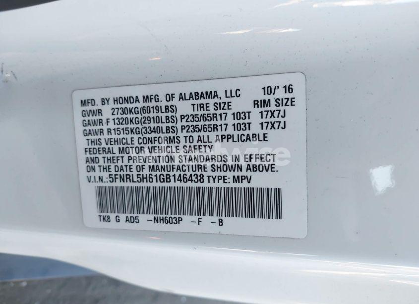 Photo 9 of 2016 Honda Odyssey EX-L (VIN 5FNRL5H61GB146438)