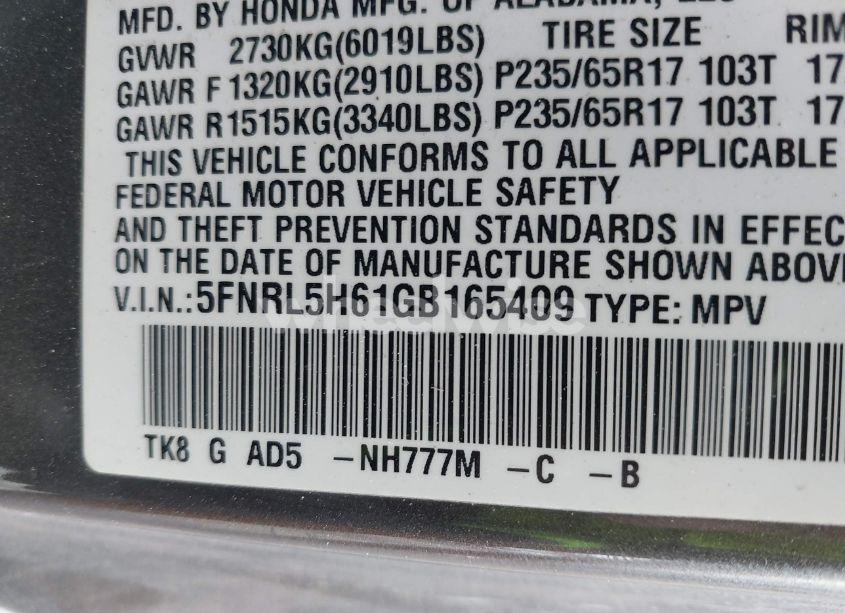 Photo 9 of 2016 Honda Odyssey EX-L (VIN 5FNRL5H61GB165409)