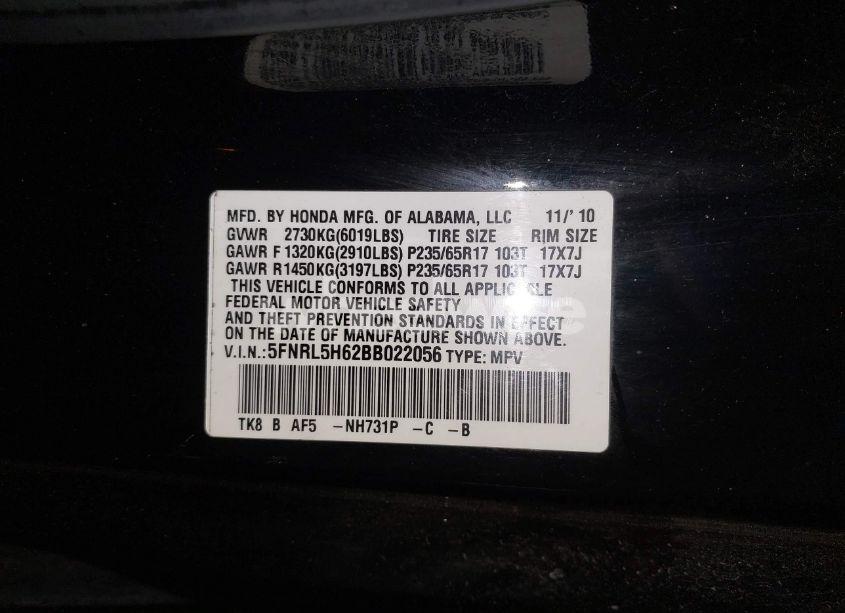 Photo 9 of 2011 Honda Odyssey EX-L (VIN 5FNRL5H62BB022056)