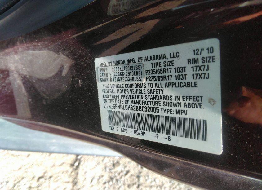 Photo 9 of 2011 Honda Odyssey EX-L (VIN 5FNRL5H62BB032005)