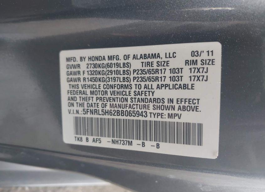 Photo 9 of 2011 Honda Odyssey EX-L (VIN 5FNRL5H62BB065943)