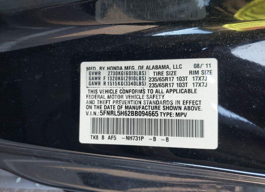 Photo 9 of 2011 Honda Odyssey EX-L (VIN 5FNRL5H62BB094665)