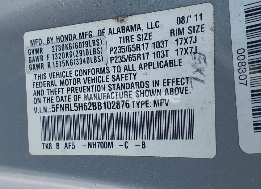 Photo 9 of 2011 Honda Odyssey EX-L (VIN 5FNRL5H62BB102876)