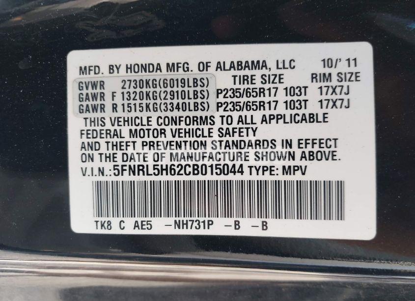 Photo 9 of 2012 Honda Odyssey EX-L (VIN 5FNRL5H62CB015044)
