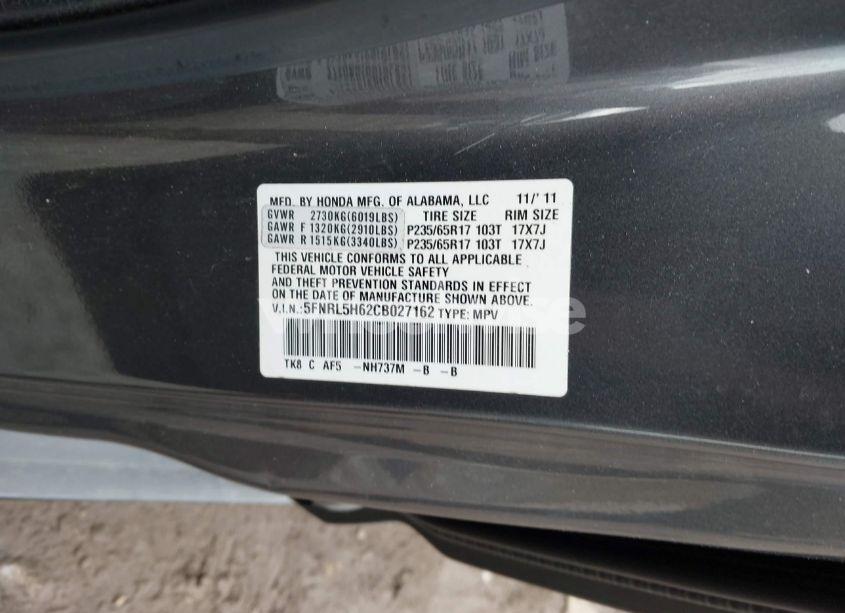 Photo 9 of 2012 Honda Odyssey EX-L (VIN 5FNRL5H62CB027162)