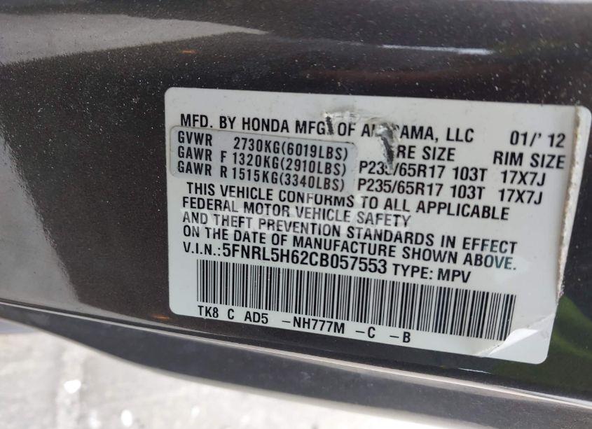 Photo 9 of 2012 Honda Odyssey EX-L (VIN 5FNRL5H62CB057553)