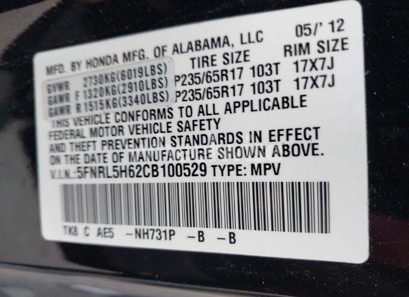 Photo 9 of 2012 Honda Odyssey EX-L (VIN 5FNRL5H62CB100529)