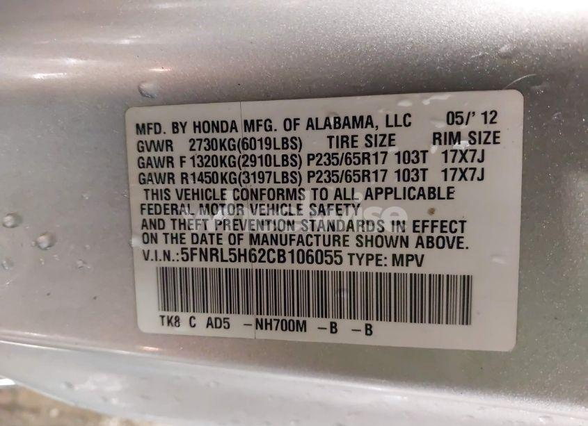 Photo 9 of 2012 Honda Odyssey EX-L (VIN 5FNRL5H62CB106055)