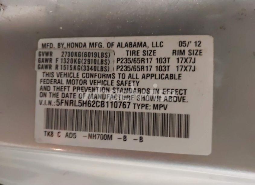 Photo 9 of 2012 Honda Odyssey EX-L (VIN 5FNRL5H62CB110767)