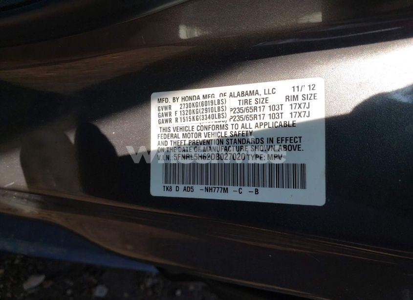 Photo 9 of 2013 Honda Odyssey EX-L (VIN 5FNRL5H62DB027020)