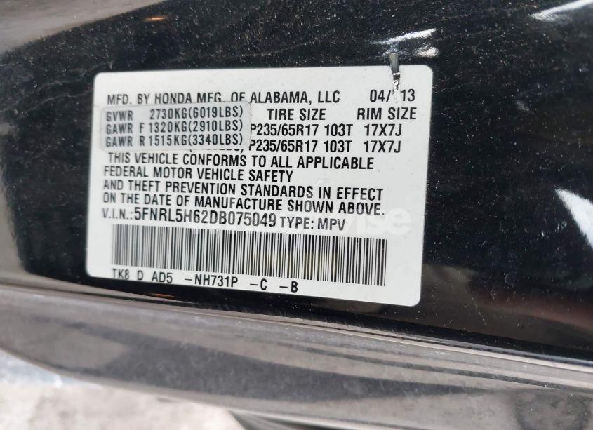 Photo 9 of 2013 Honda Odyssey EX-L (VIN 5FNRL5H62DB075049)