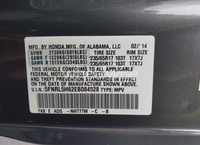 Photo 9 of 2014 Honda Odyssey EX-L (VIN 5FNRL5H62EB084528)