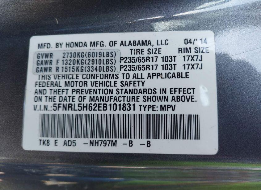 Photo 9 of 2014 Honda Odyssey EX-L (VIN 5FNRL5H62EB101831)