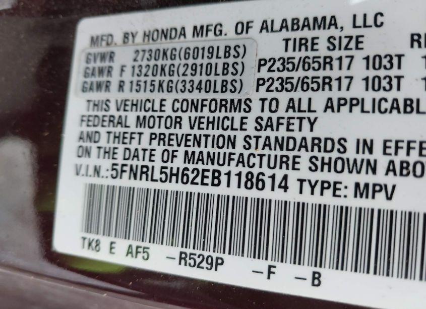 Photo 9 of 2014 Honda Odyssey EX-L (VIN 5FNRL5H62EB118614)