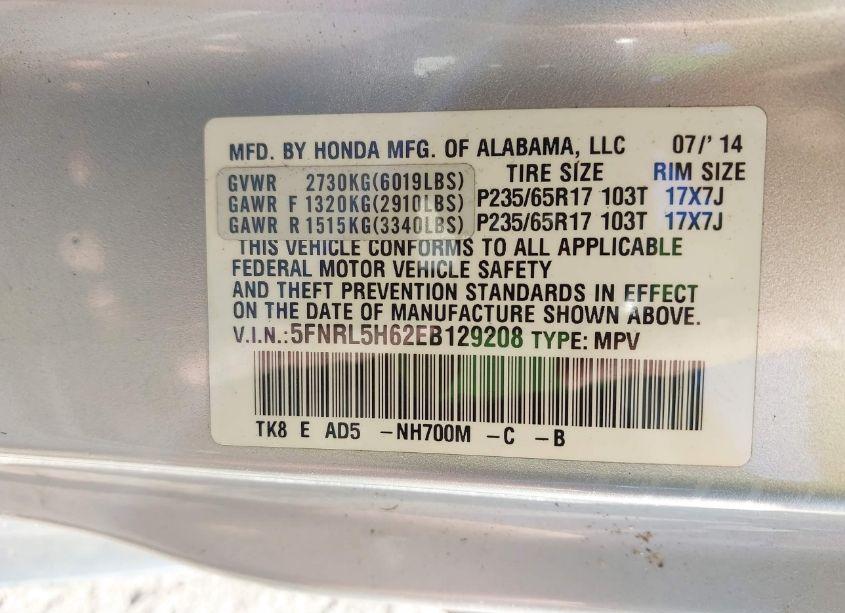 Photo 9 of 2014 Honda Odyssey EX-L (VIN 5FNRL5H62EB129208)