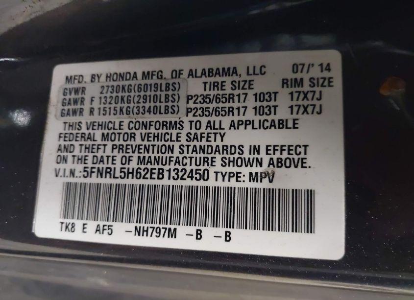 Photo 9 of 2014 Honda Odyssey EX-L (VIN 5FNRL5H62EB132450)