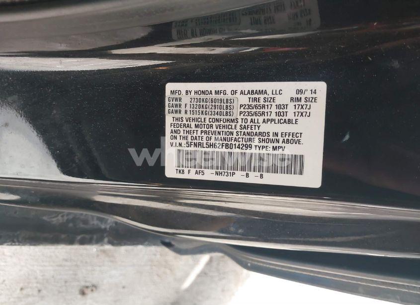Photo 9 of 2015 Honda Odyssey EX-L (VIN 5FNRL5H62FB014299)