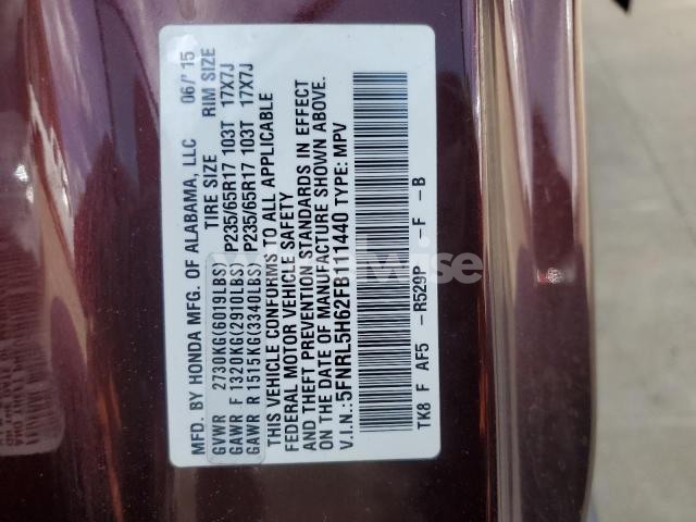 Photo 14 of 2015 HONDA ODYSSEY EXL (VIN 5FNRL5H62FB111440)