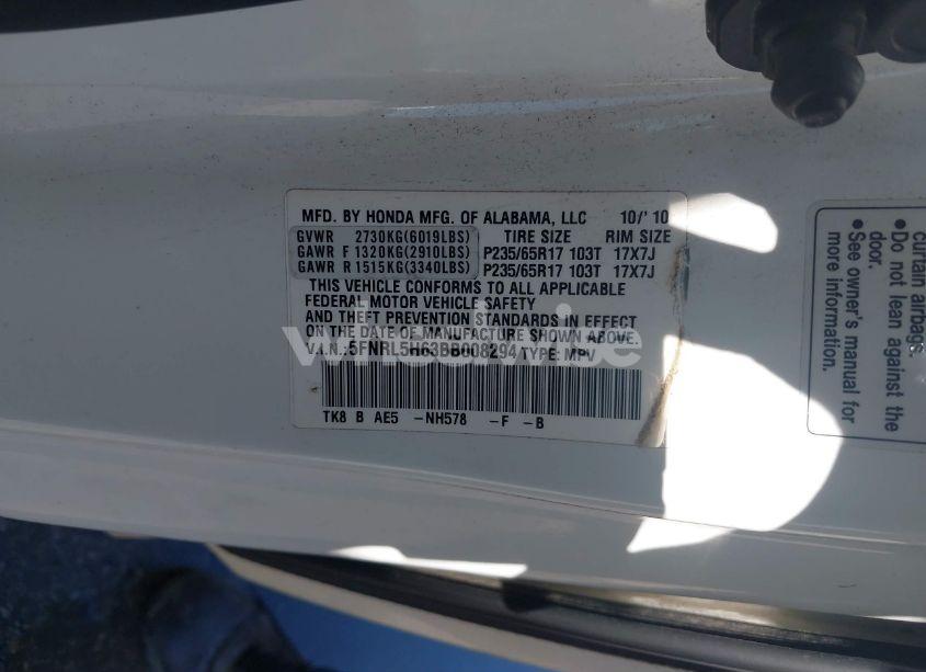 Photo 9 of 2011 Honda Odyssey EX-L (VIN 5FNRL5H63BB008294)