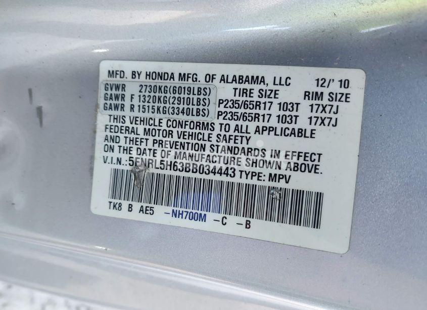 Photo 9 of 2011 Honda Odyssey EX-L (VIN 5FNRL5H63BB034443)