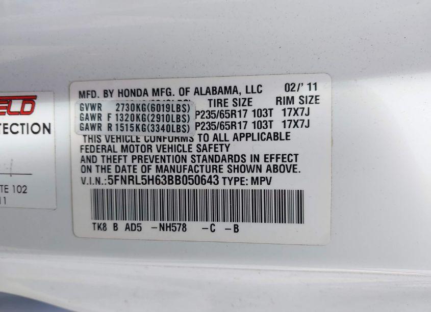 Photo 9 of 2011 Honda Odyssey EX-L (VIN 5FNRL5H63BB050643)