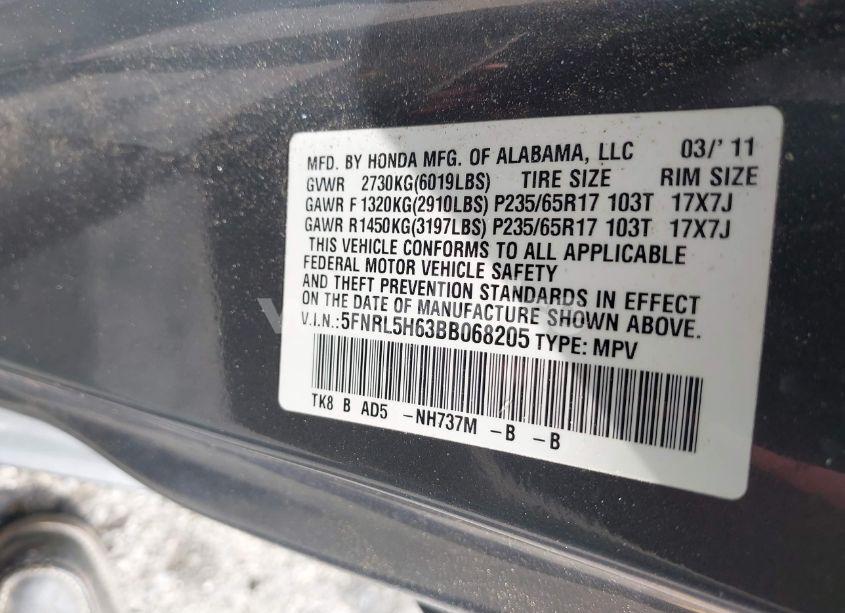 Photo 9 of 2011 Honda Odyssey EX-L (VIN 5FNRL5H63BB068205)