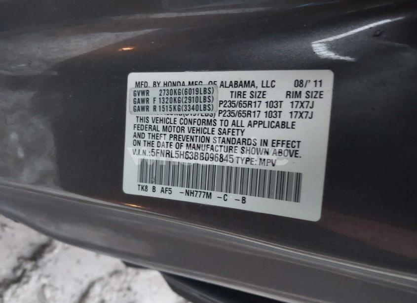 Photo 9 of 2011 Honda Odyssey EX-L (VIN 5FNRL5H63BB096845)