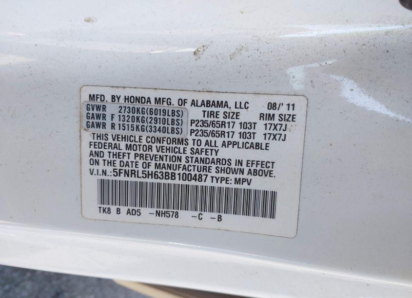 Photo 9 of 2011 Honda Odyssey EX-L (VIN 5FNRL5H63BB100487)