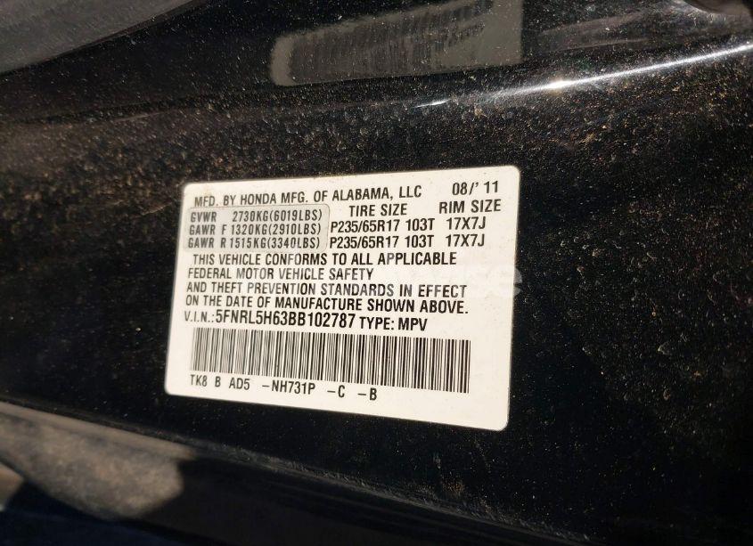 Photo 9 of 2011 Honda Odyssey EX-L (VIN 5FNRL5H63BB102787)