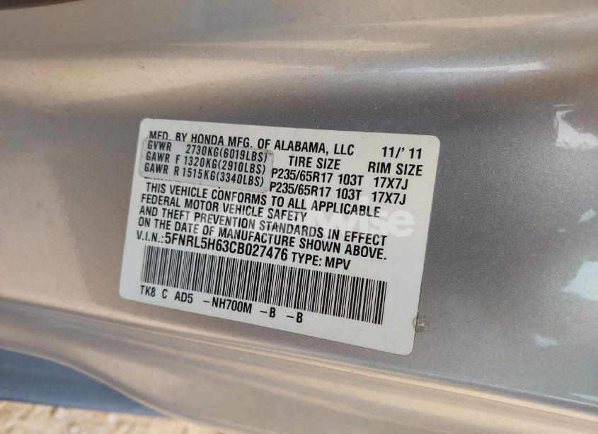 Photo 9 of 2012 Honda Odyssey EX-L (VIN 5FNRL5H63CB027476)