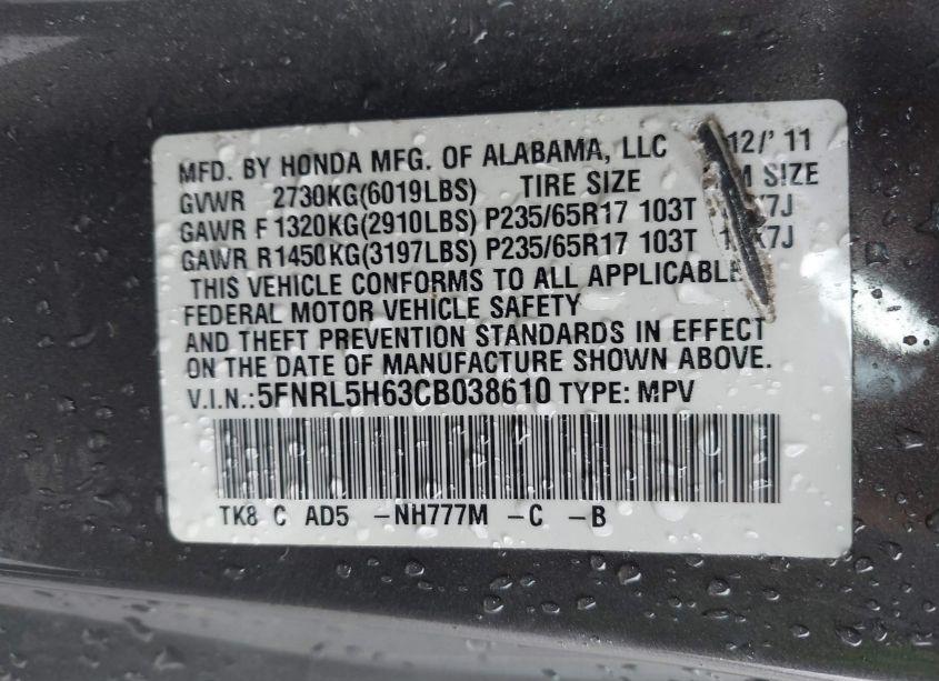 Photo 9 of 2012 Honda Odyssey EX-L (VIN 5FNRL5H63CB038610)