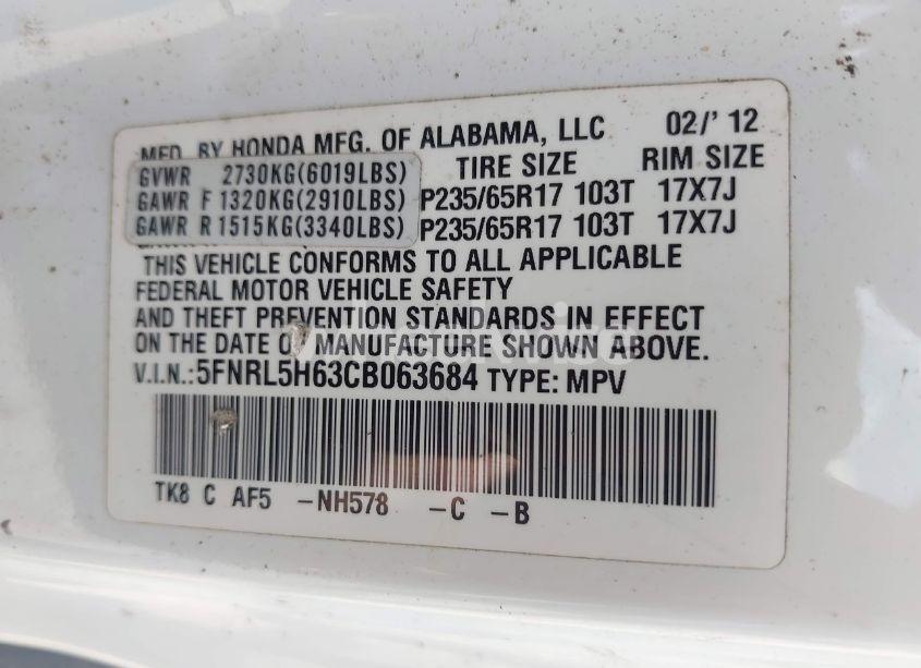 Photo 9 of 2012 Honda Odyssey EX-L (VIN 5FNRL5H63CB063684)