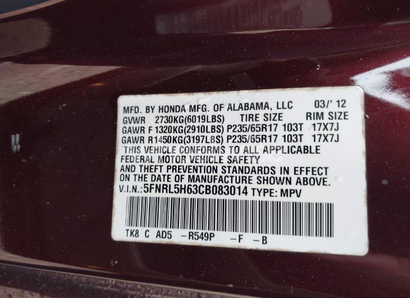 Photo 9 of 2012 Honda Odyssey EX-L (VIN 5FNRL5H63CB083014)