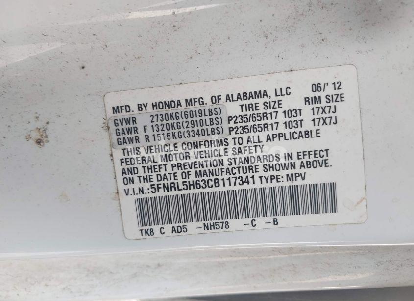 Photo 9 of 2012 Honda Odyssey EX-L (VIN 5FNRL5H63CB117341)