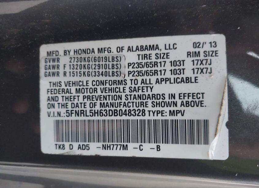 Photo 9 of 2013 Honda Odyssey EX-L (VIN 5FNRL5H63DB048328)