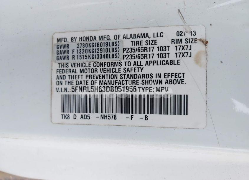 Photo 9 of 2013 Honda Odyssey EX-L (VIN 5FNRL5H63DB051956)