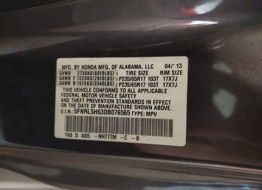 Photo 9 of 2013 Honda Odyssey EX-L (VIN 5FNRL5H63DB076565)