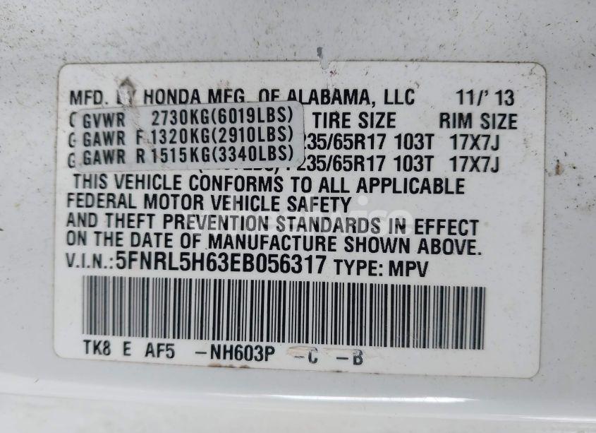 Photo 9 of 2014 Honda Odyssey EX-L (VIN 5FNRL5H63EB056317)