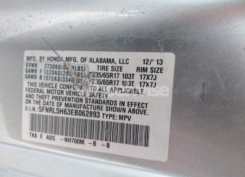 Photo 9 of 2014 Honda Odyssey EX-L (VIN 5FNRL5H63EB062893)