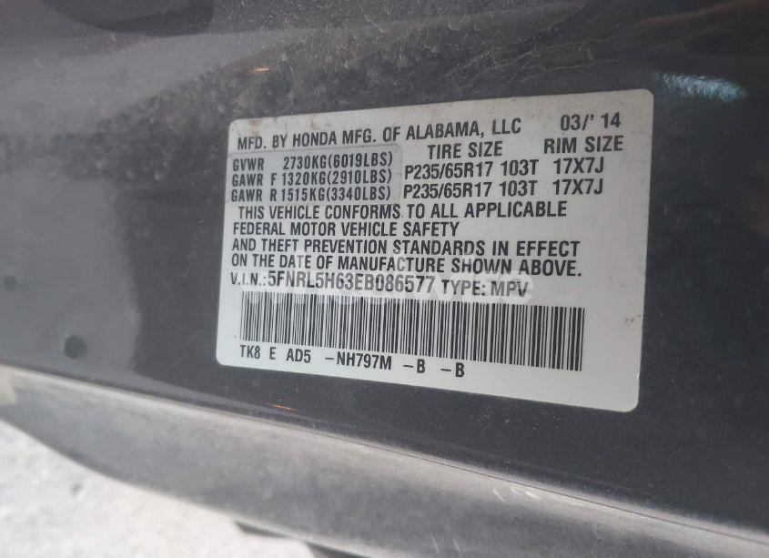 Photo 9 of 2014 Honda Odyssey EX-L (VIN 5FNRL5H63EB086577)