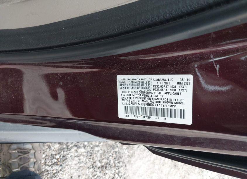 Photo 9 of 2015 Honda Odyssey EX-L (VIN 5FNRL5H63FB007717)