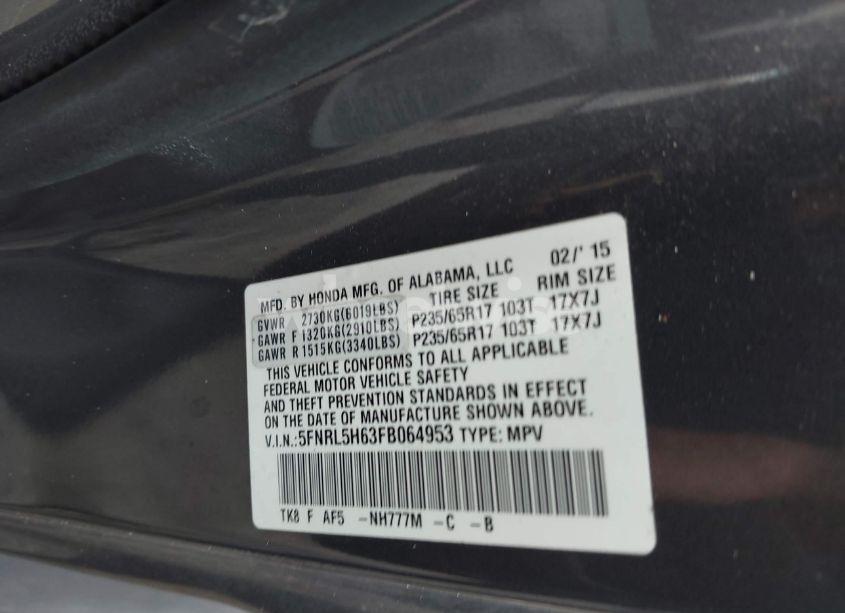 Photo 9 of 2015 Honda Odyssey EX-L (VIN 5FNRL5H63FB064953)